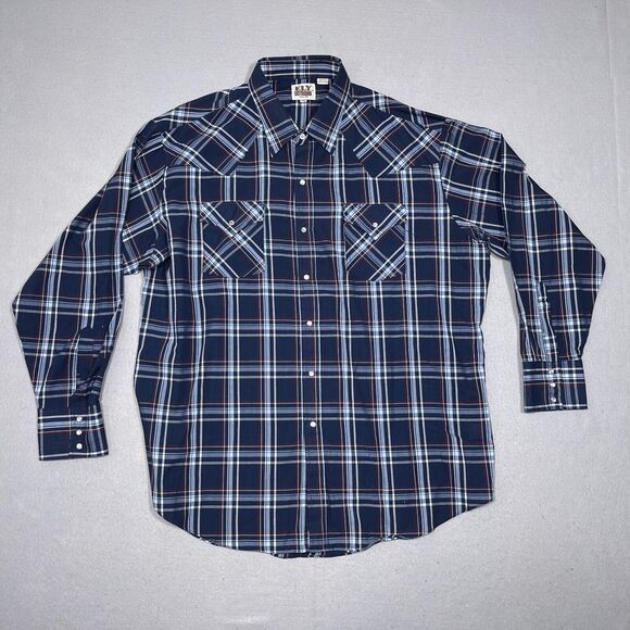 Ely Cattleman Mens XXL Western Shirt Plaid Long Sleeve Snap Front Cowboy Blue - Picture 1 of 10